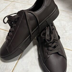 H&M Men’s Brown Faux Leather Lace-Up Casual Sneakers Size 10